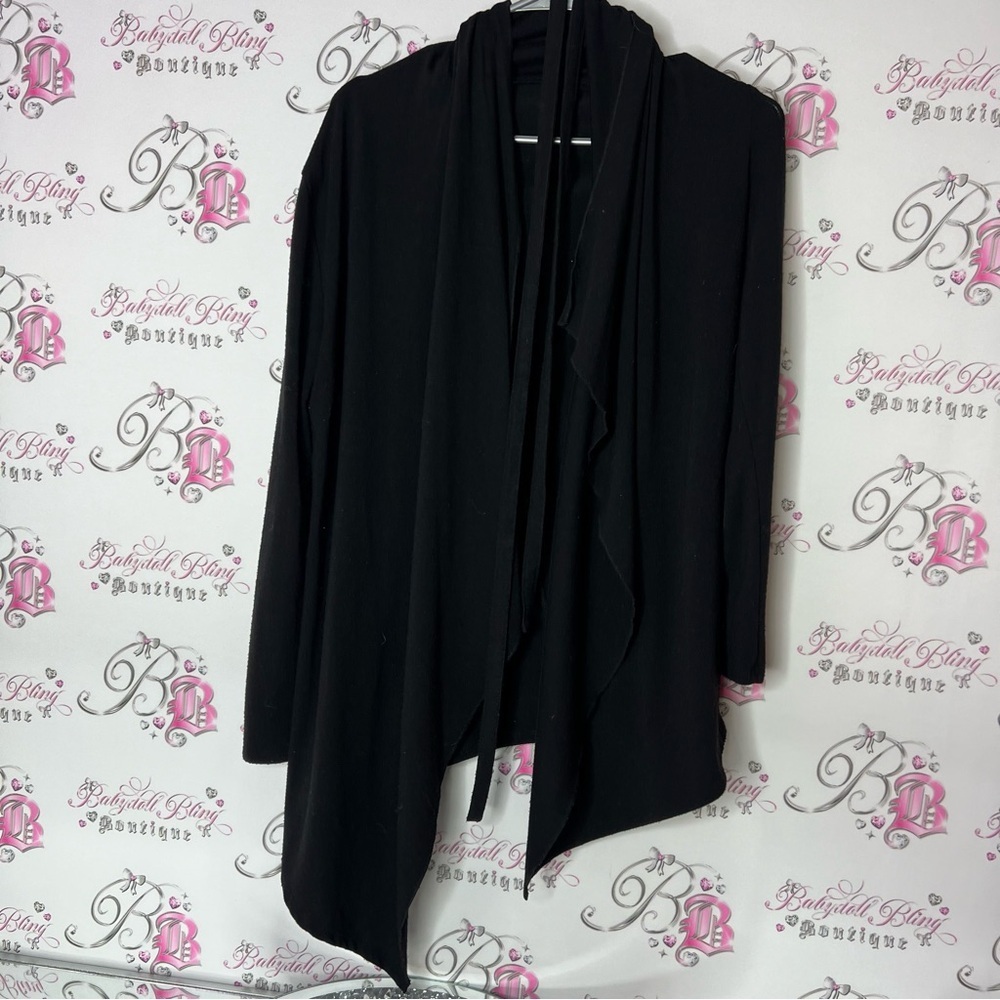 Liz Lange Black Cardigan Sweater Waterfall Front tie up belted belt
